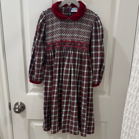 Carriage Boutique Red Plaid Tartan Christmas Smocked Flower Embroidered Dress - Picture 1 of 5
